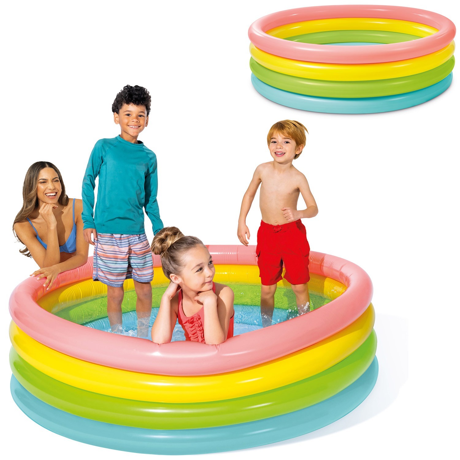 piscina gonflabila rainbow 4 inele 168 x 46 cm intex 56441